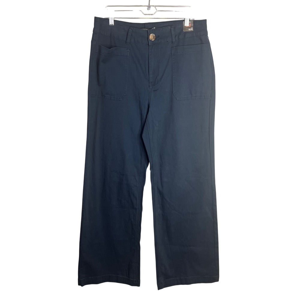 One 5 One High Rise Wide Leg Trousers Sz 16 Navy Blue Utility Patch Pocket NWT